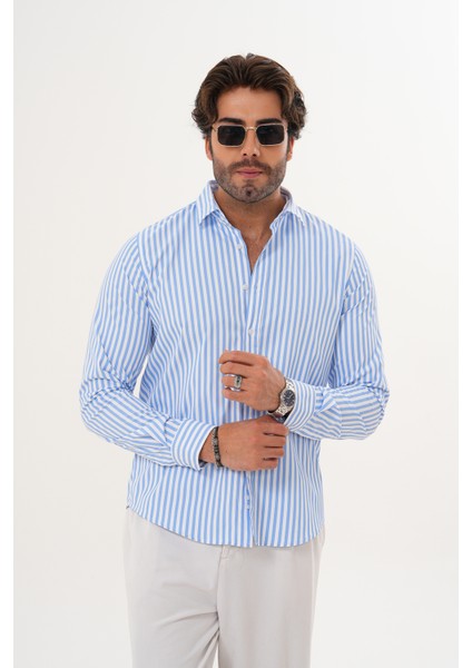 Gömlek Pamuklu Çizgili Regular Erkek Gömlek