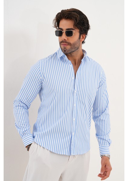Gömlek Pamuklu Çizgili Regular Erkek Gömlek