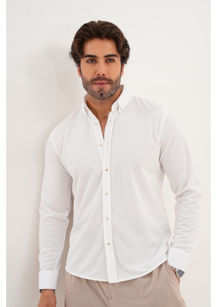 Gömlek Örme Petek Kumaş Mevsimlik Likralı Regular Erkek Gömlek