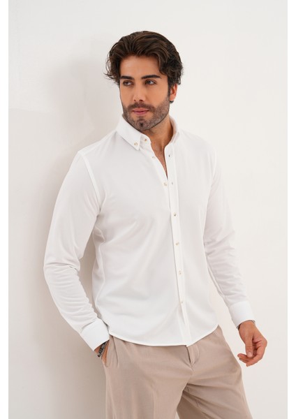 Gömlek Örme Petek Kumaş Mevsimlik Likralı Regular Erkek Gömlek