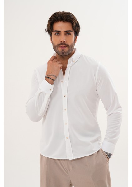 Gömlek Örme Petek Kumaş Mevsimlik Likralı Regular Erkek Gömlek