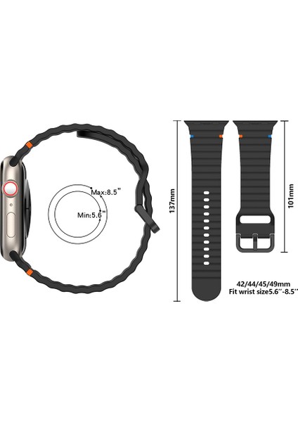 Apple Watch Series 10 46MM/ULTRA 2/ultra 49MM/9 8 7 45MM/SE (2023) Se (2022) Se 6 5 4 44MM/3 2 1 42MM Bant-Gri Için Kalebol Silikon Kayış (Yurt Dışından) fiyatları