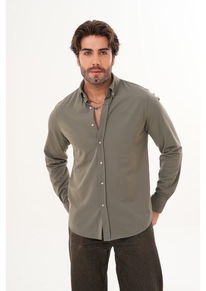 Gömlek Örme Petek Kumaş Mevsimlik Likralı Regular Erkek Gömlek