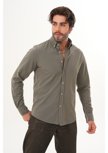 Gömlek Örme Petek Kumaş Mevsimlik Likralı Regular Erkek Gömlek