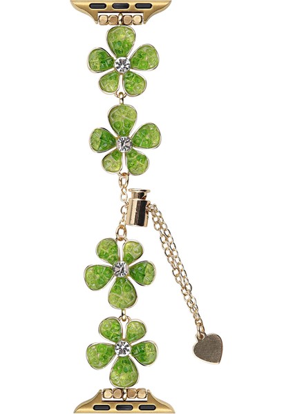 Apple Watch Series 10 42MM/9 8 7 41MM/SE (2023) Se (2022) Se 6 5 4 40MM/3 2 1 38MM Çiçek Zincir Kayış Çinko Alaşımlı Bant-Yeşil (Yurt Dışından)