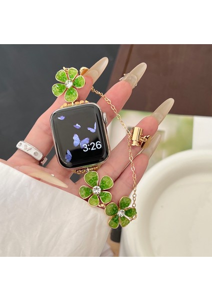 Apple Watch Series 10 42MM/9 8 7 41MM/SE (2023) Se (2022) Se 6 5 4 40MM/3 2 1 38MM Çiçek Zincir Kayış Çinko Alaşımlı Bant-Yeşil (Yurt Dışından) fiyatları