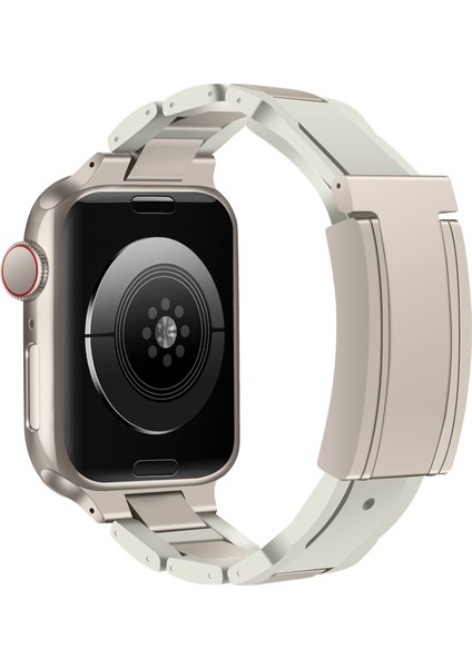Apple Watch Series 10 42MM/9 8 7 41MM/SE (2023) Se (2022) Se 6 5 4 40MM/3 2 1 38MM Paslanmaz Çelik + Ka Kayış - Bej + Starlight Toka (Yurt Dışından)