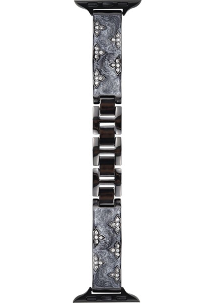 Apple Watch 10 46MM/ULTRA 2/ultra 49MM/9 8 7 45MM/SE (2023) Se (2022) Se 6 5 4 44MM/3 2 1 42MM Için Rhinestone Yapraklı Metal Kayış - Siyah (Yurt Dışından)