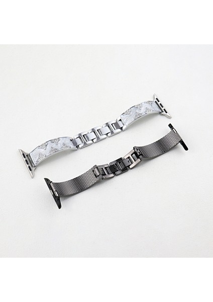 Apple Watch 10 46MM/ULTRA 2/ultra 49MM/9 8 7 45MM/SE (2023) Se (2022) Se 6 5 4 44MM/3 2 1 42MM Için Rhinestone Yapraklı Metal Kayış - Siyah (Yurt Dışından) modelleri