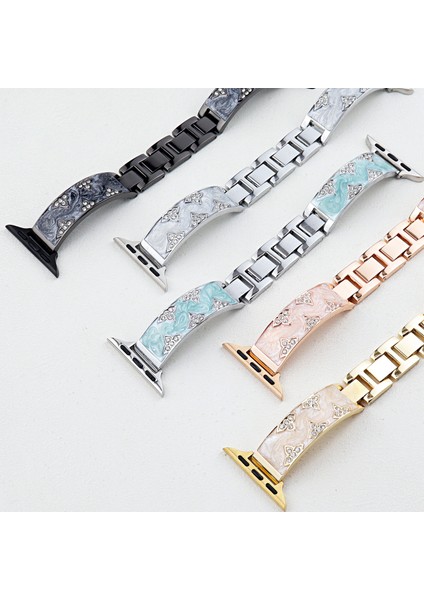 Apple Watch 10 46MM/ULTRA 2/ultra 49MM/9 8 7 45MM/SE (2023) Se (2022) Se 6 5 4 44MM/3 2 1 42MM Için Rhinestone Yapraklı Metal Kayış - Siyah (Yurt Dışından) indirimleri