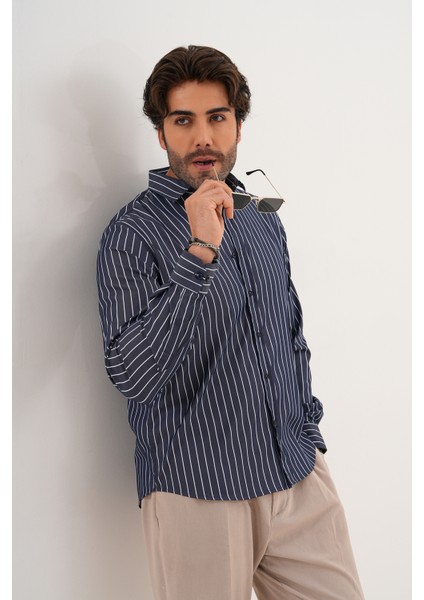 Gömlek Çizgili Pamuklu Mevsimlik Regular Erkek Gömlek indirimleri