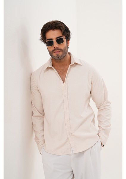 Gömlek Erkek Pamuklu Kadife Kumaş Likralı Mevsimlik Regular Gömlek