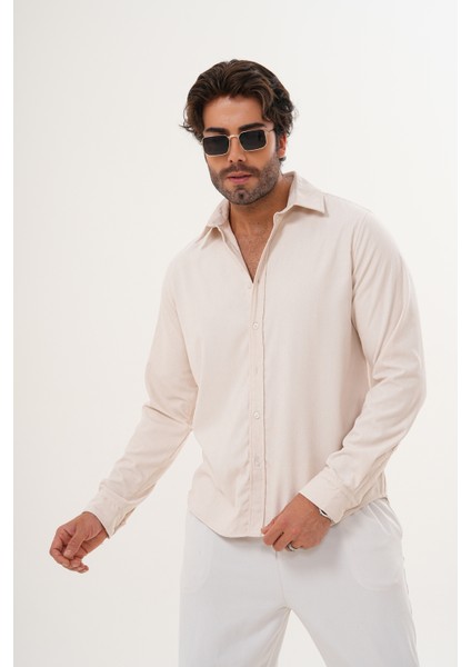 Gömlek Erkek Pamuklu Kadife Kumaş Likralı Mevsimlik Regular Gömlek