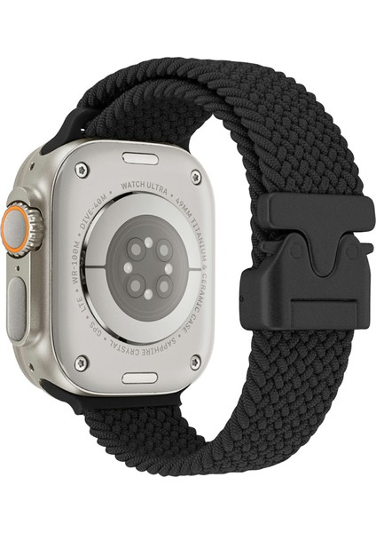 Apple Watch Series 10 Ultra 9 8 7 Se 6 5 4 3 2 1 46MM 49MM 45MM 44MM 42MM Paraşüt Tokalı Naylon Saat Kayışı - Siyah (Yurt Dışından)