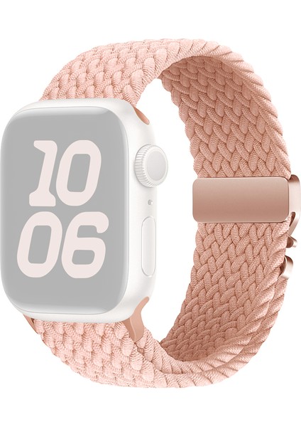 Apple Watch Series 10, 9, 8, 7, Se, 6, 5, 4, 3, 2, 1, 42 Mm, 41 Mm, 40 Mm, 38 mm Paraşüt Tokalı Örgülü Saat Kayışı - Pembe Naylon Kayış (Yurt Dışından)