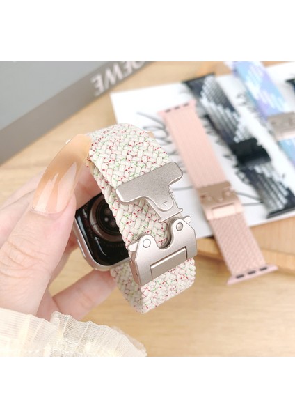 Apple Watch Series 10, 9, 8, 7, Se, 6, 5, 4, 3, 2, 1, 42 Mm, 41 Mm, 40 Mm, 38 mm Paraşüt Tokalı Örgülü Saat Kayışı - Pembe Naylon Kayış (Yurt Dışından) fiyatları