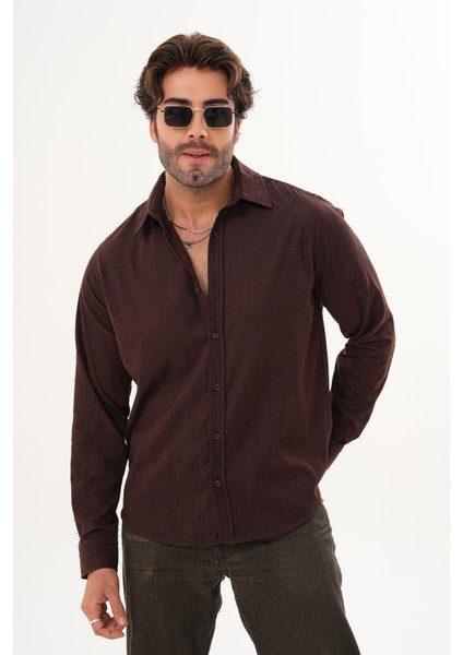 Gömlek Erkek Pamuklu Kadife Kumaş Likralı Mevsimlik Regular Gömlek