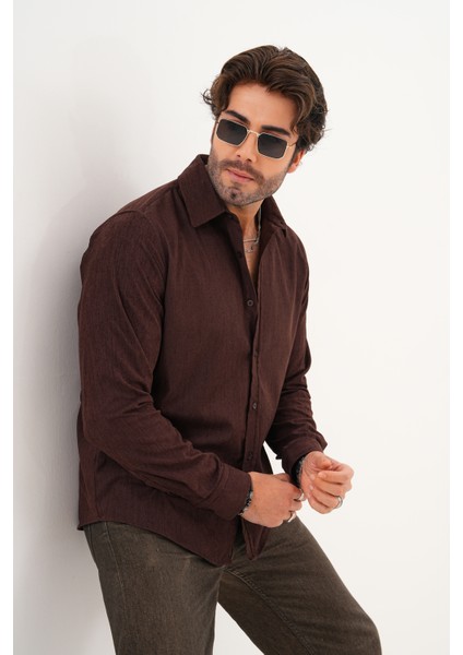 Gömlek Erkek Pamuklu Kadife Kumaş Likralı Mevsimlik Regular Gömlek indirimleri