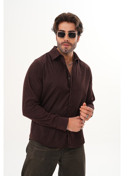 Gömlek Erkek Pamuklu Kadife Kumaş Likralı Mevsimlik Regular Gömlek