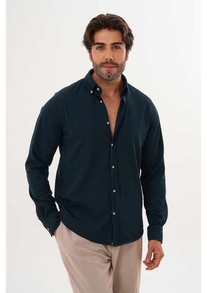 Gömlek Örme Petek Kumaş Mevsimlik Likralı Regular Erkek Gömlek