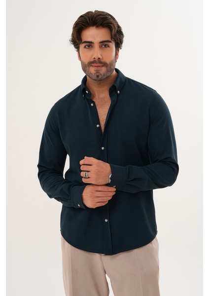Gömlek Örme Petek Kumaş Mevsimlik Likralı Regular Erkek Gömlek indirimleri