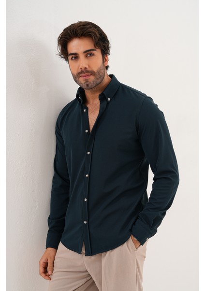 Gömlek Örme Petek Kumaş Mevsimlik Likralı Regular Erkek Gömlek