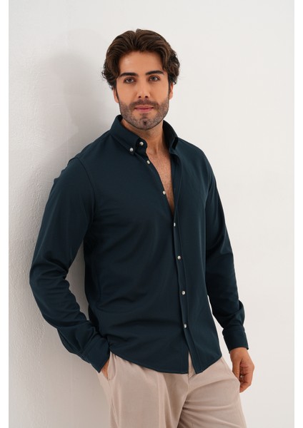 Gömlek Örme Petek Kumaş Mevsimlik Likralı Regular Erkek Gömlek