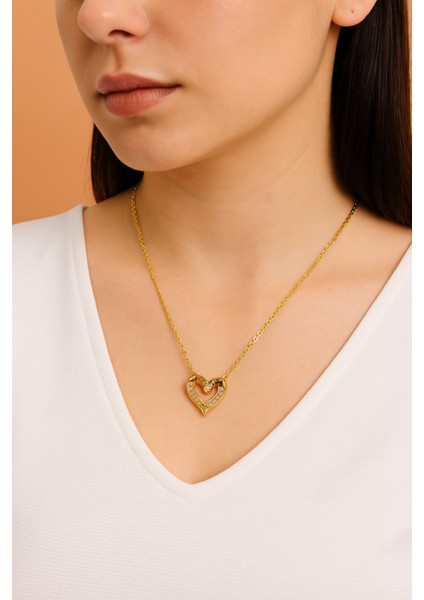 Zirkon Taşlı Sonsuz Kalp Kadın Kolye – 316L Paslanmaz Çelik, Zarif ve Işıltılı Tasarım