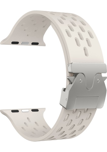 Apple Watch Series 10 46MM/ULTRA 2/ultra 49MM/9 8 7 45MM/SE (2023) Se (2022) Se 6 5 4 44MM/3 2 1 42MM Için Içi Boş Silikon Kayış - Starlight + Gümüş Toka (Yurt Dışından) fırsatları