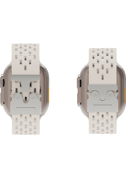 Apple Watch Series 10 46MM/ULTRA 2/ultra 49MM/9 8 7 45MM/SE (2023) Se (2022) Se 6 5 4 44MM/3 2 1 42MM Için Içi Boş Silikon Kayış - Starlight + Gümüş Toka (Yurt Dışından) indirimleri