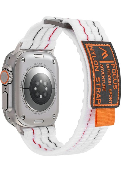 Apple Watch Series 10 46mm/Ultra 2 Ultra 49mm/9 8 7 45mm/SE (2023) SE (2022) SE 6 5 4 44mm/3 2 1 42mm için KALEBOL Naylon Spor Kordon - Beyaz (Yurt Dışından)