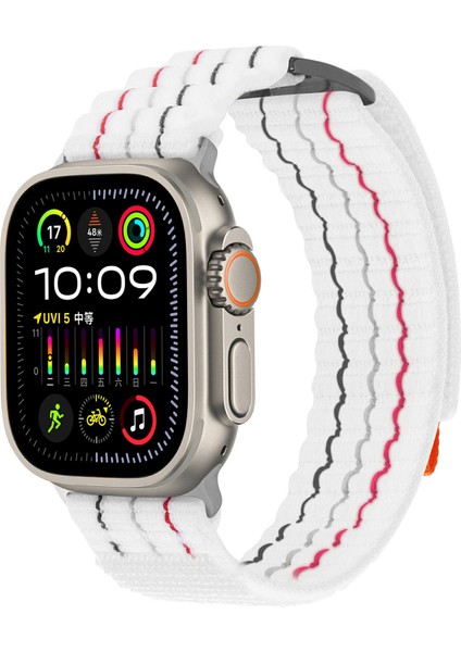 Apple Watch Series 10 46mm/Ultra 2 Ultra 49mm/9 8 7 45mm/SE (2023) SE (2022) SE 6 5 4 44mm/3 2 1 42mm için KALEBOL Naylon Spor Kordon - Beyaz (Yurt Dışından) modelleri