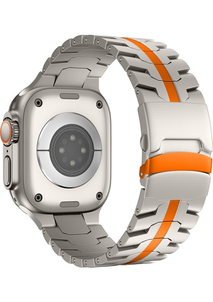 Apple Watch Series 10 42MM/9 8 7 41MM/SE (2023) Se (2022) Se 6 5 4 40MM/3 2 1 38MM Için Titanyum Alaşımlı Saat Kayışı - Titanyum + Turuncu (Yurt Dışından)