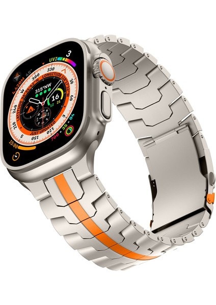 Apple Watch Series 10 42MM/9 8 7 41MM/SE (2023) Se (2022) Se 6 5 4 40MM/3 2 1 38MM Için Titanyum Alaşımlı Saat Kayışı - Titanyum + Turuncu (Yurt Dışından) modelleri