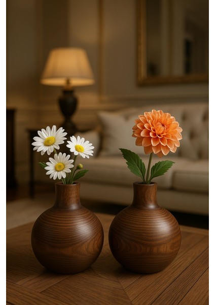 2'li Iskandinav Tarzı Ahşap El Yapımı Dekoratif Modern Minimalist Vazo Çiçeklik Top Model