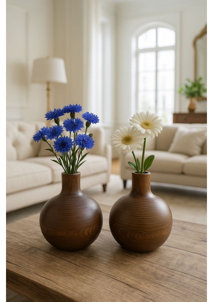 2'li Iskandinav Tarzı Ahşap El Yapımı Dekoratif Modern Minimalist Vazo Çiçeklik Top Model modelleri