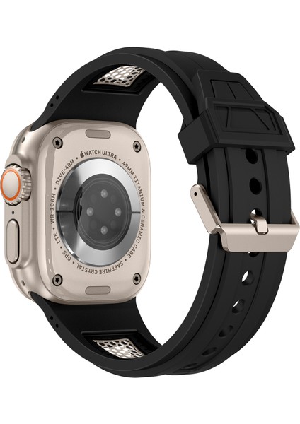 Kalebol Apple Watch 10 46MM/ULTRA 2/ultra 49MM/9 8 7 45MM/SE (2023) Se (2022) Se 6 5 4 44MM/3 2 1 42MM Petek Saat Kayışı - Siyah + Titanyum (Yurt Dışından)