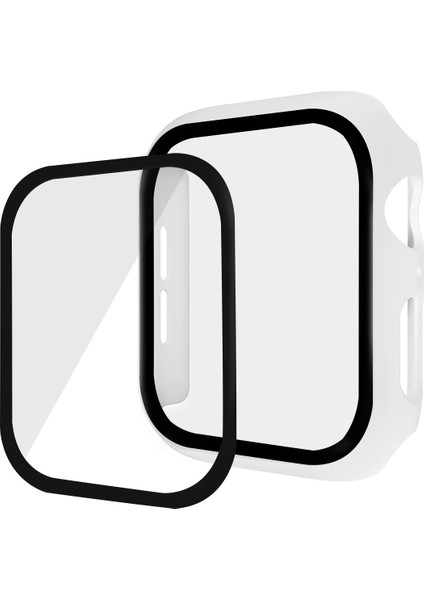 Apple Watch Series 4/5/6/se/se (2022) 40 mm Pc Çerçeve + Temperli Cam Koruyucu Saat Kılıfı - Beyaz (Yurt Dışından)