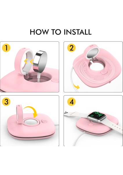 Ahastyle PT126 Apple Watch Şarj Standı Katlanabilir Akıllı Saat Şarj Tutucu Şarj Istasyonu-Pembe (Yurt Dışından) indirimleri