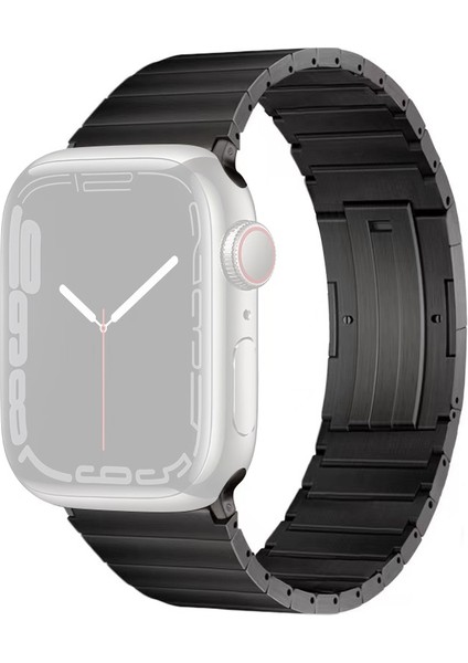 Apple Watch Series 10 42MM/9 8 7 41MM/SE (2023) Se (2022) Se 6 5 4 40MM/3 2 1 38MM Titanyum Alaşımlı Saat Kayışı - Siyah (Yurt Dışından)