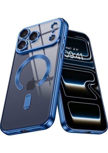 Apple iPhone 17 Pro Max Kılıf Kamera Lens Korumalı Renkli Magsafe Şeffaf Silikon Lacivert