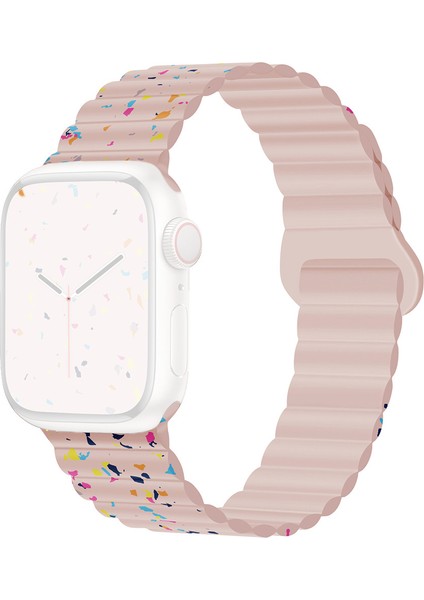 Apple Watch Series 10 42MM/9 8 7 41MM/SE (2023) Se (2022) Se 6 5 4 40MM/3 2 1 38MM Için Manyetik Silikon Kayış - Pembe (Yurt Dışından)