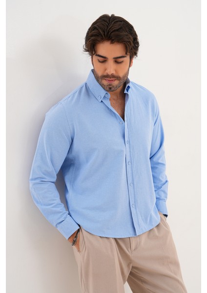 Gömlek Pamuklu Oxford Kumaş Yıkamalı Regular Mevsimlik Erkek Gömlek