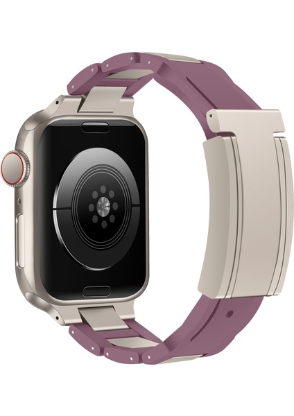 Apple Watch Series 10 42MM/9 8 7 41MM/SE (2023) Se (2022) Se 6 5 4 40MM/3 2 1 38MM Paslanmaz Çelik + Ka Kayış - Mor + Yıldız Işığı Tokası (Yurt Dışından)