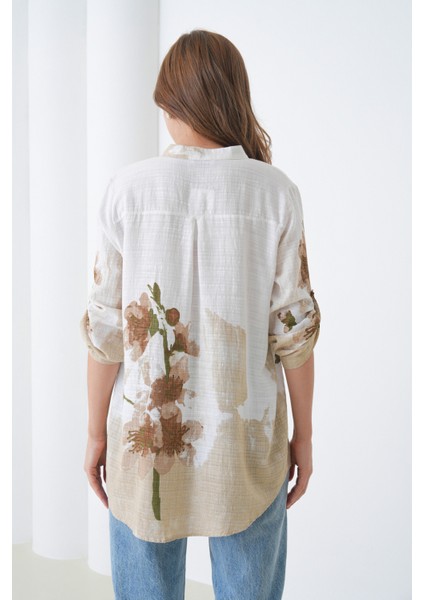 Kadın Tesettüre Uygun Uzun Kol Pamuk Şık Büyük Beden Desenli Curve Rahat Italyan Keten Gömlek indirimleri