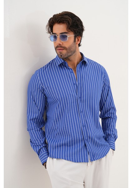 Gömlek Çizgili Pamuklu Mevsimlik Regular Erkek Gömlek