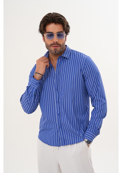 Gömlek Çizgili Pamuklu Mevsimlik Regular Erkek Gömlek