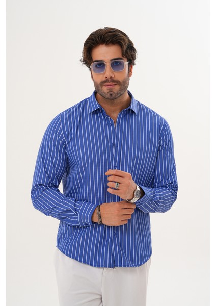 Gömlek Çizgili Pamuklu Mevsimlik Regular Erkek Gömlek