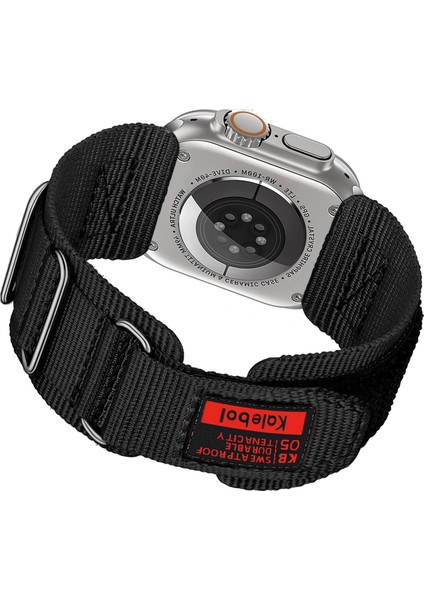 Apple Watch Series 10 42MM/9 8 7 41MM/SE (2023) Se (2022) Se 6 5 4 40MM/3 2 1 38MM Için Kalebol 3 Halkalı Naylon Kayış - Siyah (Yurt Dışından)