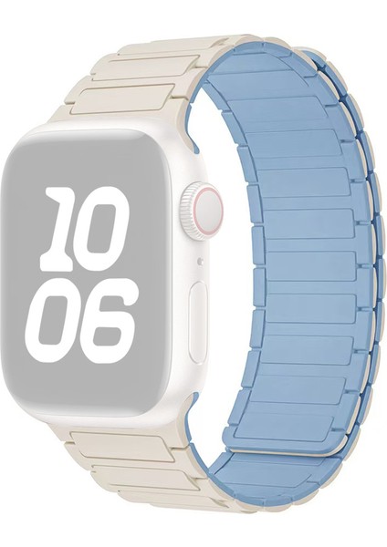 Apple Watch Series 10 Ultra 9 8 7 Se 6 5 4 3 2 1 46MM 49MM 45MM 44MM 42MM Üç Boncuk Tasarımı - Beyaz/mavi Için Manyetik Silikon Saat Kayışı (Yurt Dışından)